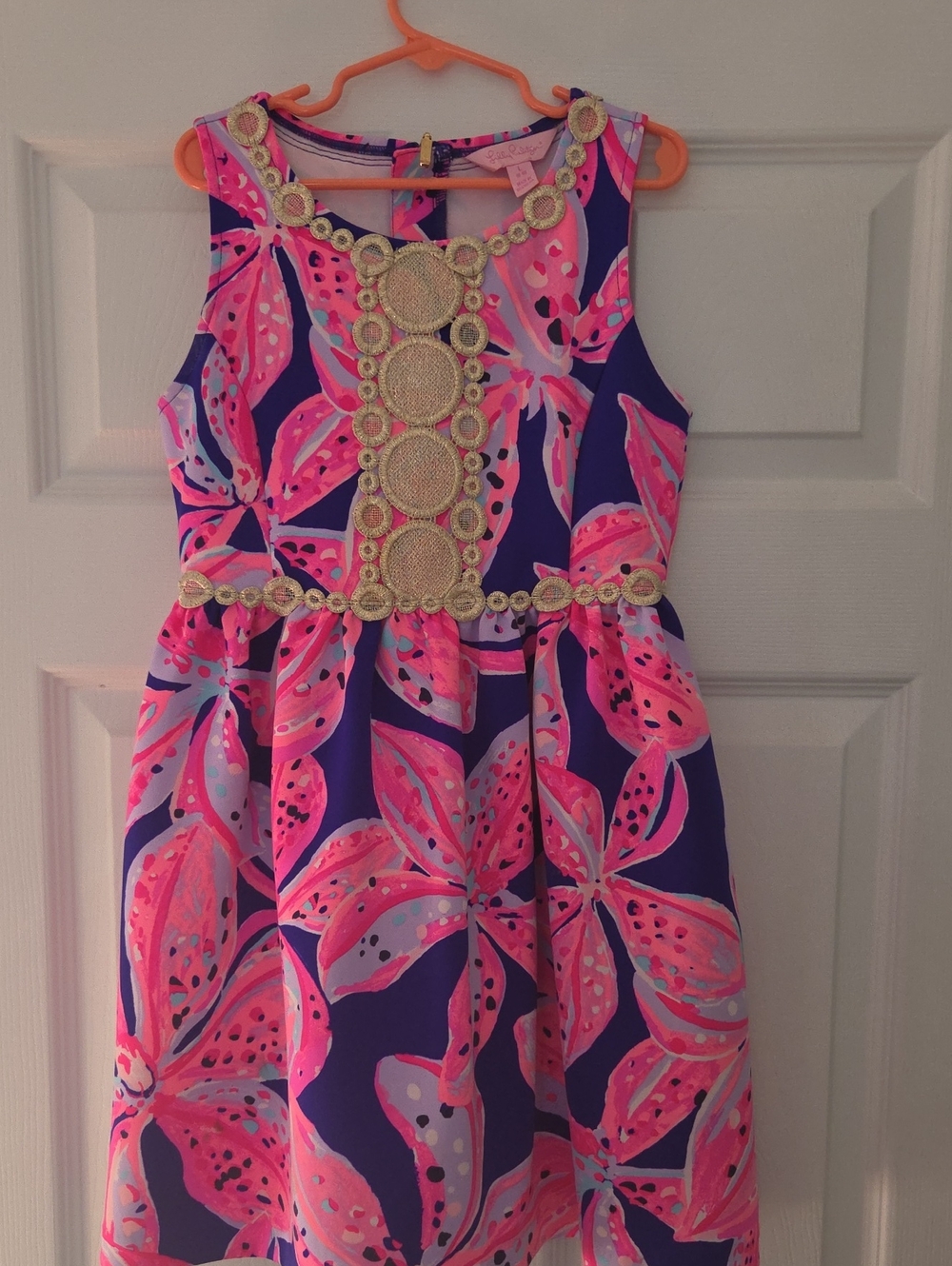 Lilly Pulitzer Pink & Purple Floral Dress with Gold Embellishment
